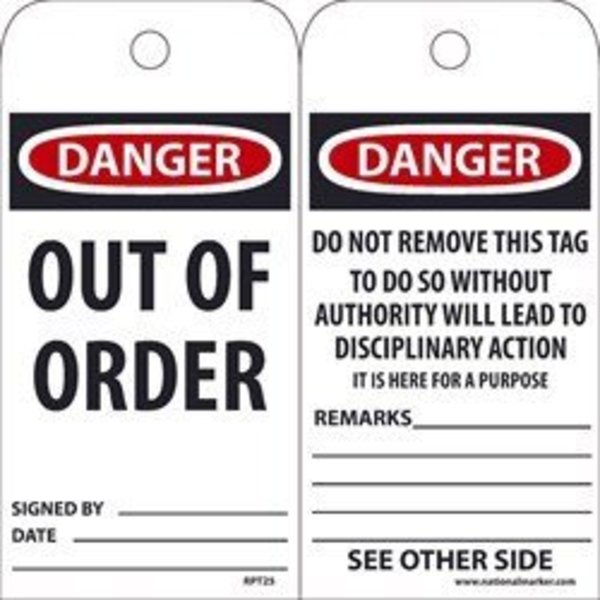 Nmc TAGS, DANGER OUT OF ORDER TAG,  RPT25A